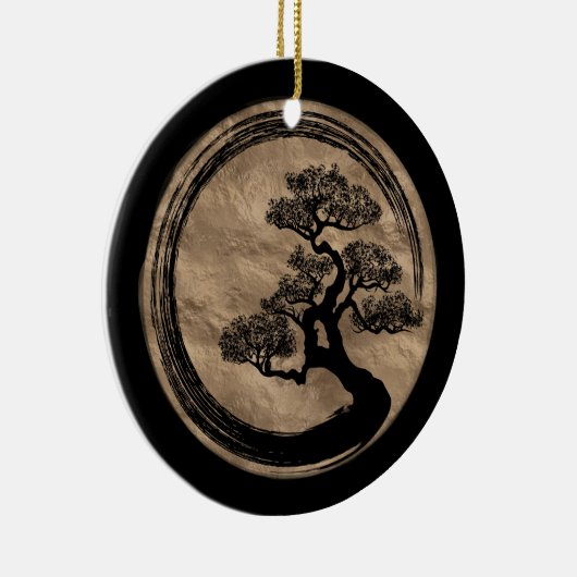 Ensoの禅の円および盆栽の木の金ゴールド セラミックオーナメント (右)