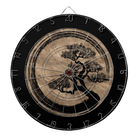 Ensoの禅の円および盆栽の木の金ゴールド ダーツボード (正面)