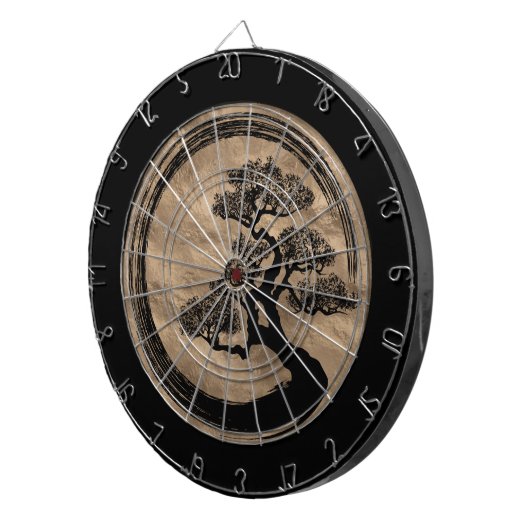 Ensoの禅の円および盆栽の木の金ゴールド ダーツボード (正面右)