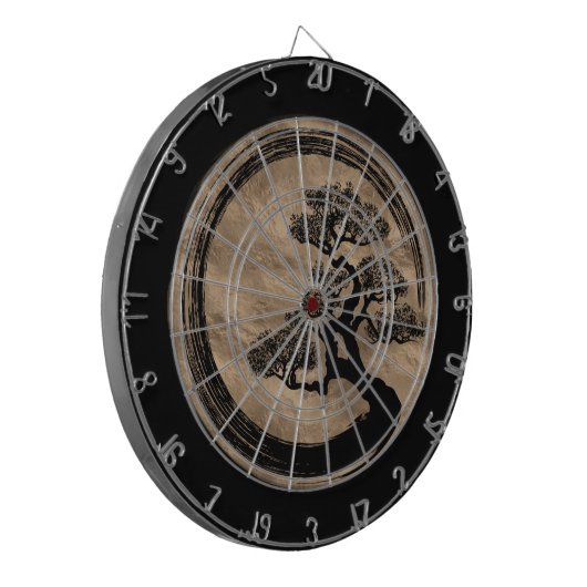 Ensoの禅の円および盆栽の木の金ゴールド ダーツボード (正面左)