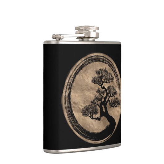 Ensoの禅の円および盆栽の木の金ゴールド フラスク (右)