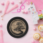 Ensoの禅の円および盆栽の木の金ゴールド ペーパープレート (パーティー)