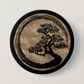 Ensoの禅の円および盆栽の木の金ゴールド 缶バッジ (正面)