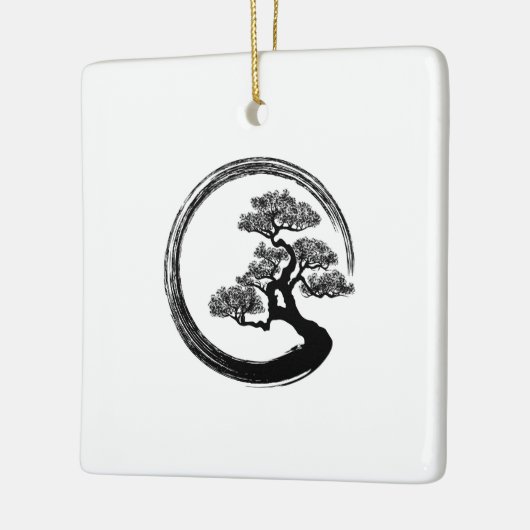 Ensoの禅の円および盆栽の木 セラミックオーナメント (左)