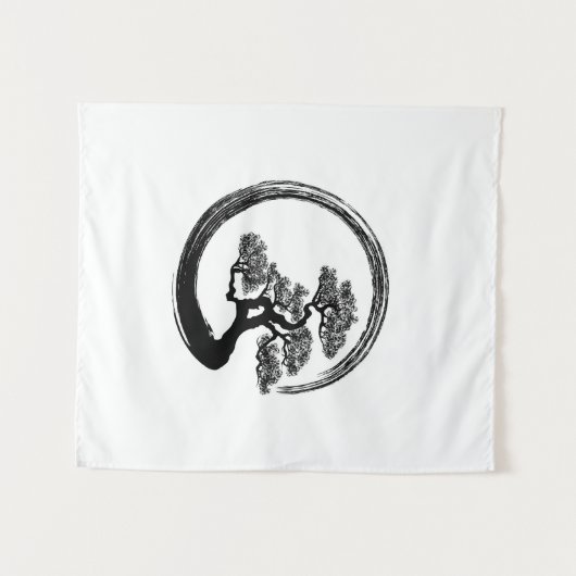 Ensoの禅の円および盆栽の木 タペストリー (正面(横))