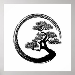 Ensoの禅の円および盆栽の木 ポスター