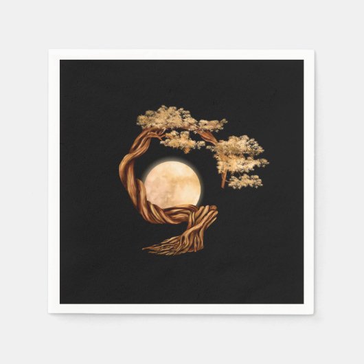 Enso Zen Circle Bonsai Tree スタンダードカクテルナプキン (正面)