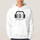 Entビーフ。 -白いフード付きスウェットシャツの黒のロゴ パーカ (正面)