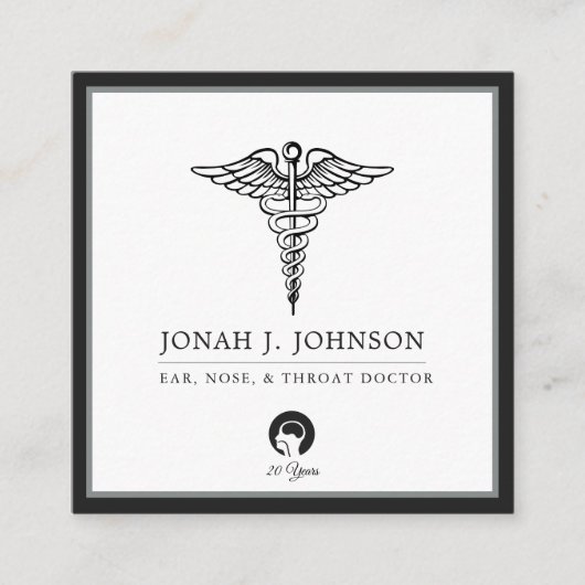 ENTミニマリストブラック博士|グレ縁どー スクエア名刺 (正面)