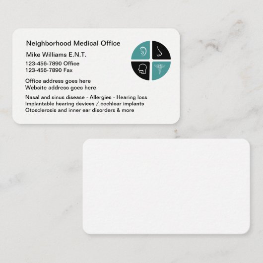 ENT耳鼻咽喉科医の名刺 名刺 (正面/裏面)