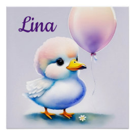 Entenküken mit Luftballon - Aquarell für Kinder ポスター