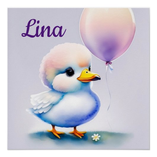 Entenküken mit Luftballon - Aquarell für Kinder ポスター (正面)