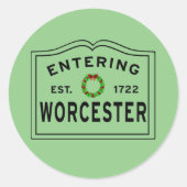 Entering Worcester, MA Christmasリース ラウンドシール (正面)