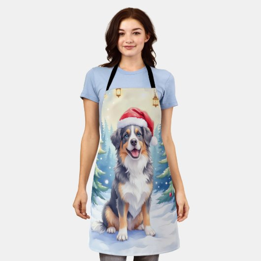 Entlebucher Mountain Dog Snowy Forest Santa エプロン (着用した状態)