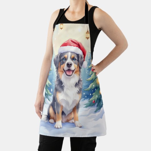 Entlebucher Mountain Dog Snowy Forest Santa エプロン (インサイチュ)