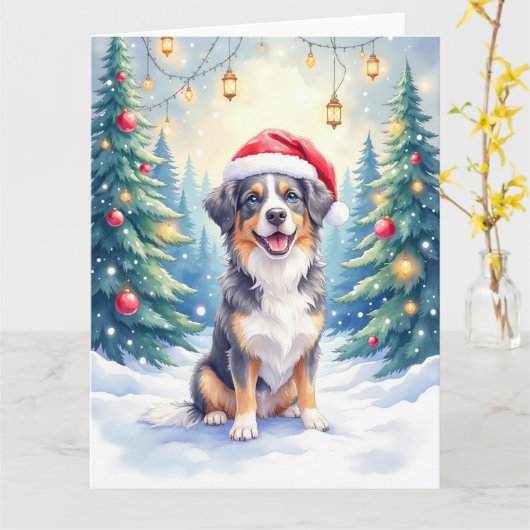 Entlebucher Mountain Dog Snowy Forest Santa カード (黄色い花)