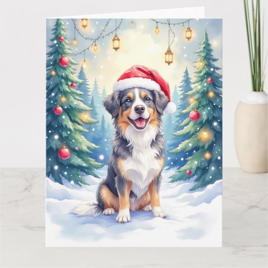 Entlebucher Mountain Dog Snowy Forest Santa カード (正面)