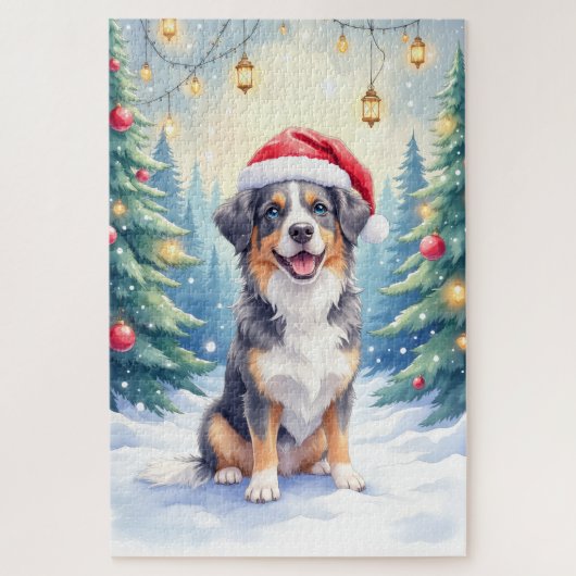 Entlebucher Mountain Dog Snowy Forest Santa ジグソーパズル (縦)
