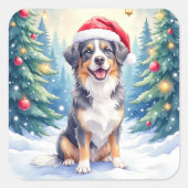 Entlebucher Mountain Dog Snowy Forest Santa スクエアシール (正面)