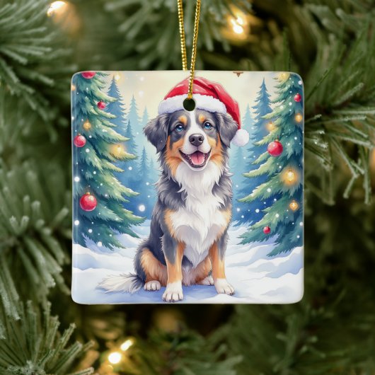 Entlebucher Mountain Dog Snowy Forest Santa セラミックオーナメント (ツリー)