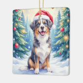 Entlebucher Mountain Dog Snowy Forest Santa セラミックオーナメント (左)