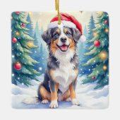 Entlebucher Mountain Dog Snowy Forest Santa セラミックオーナメント (正面)