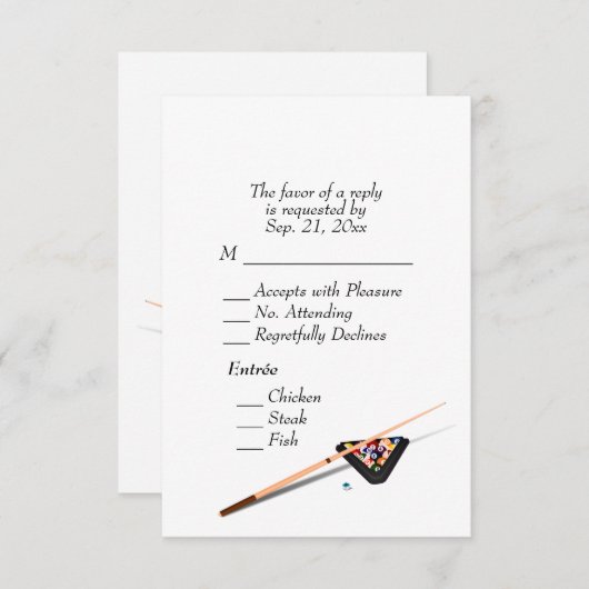 Entree ChoiceホワイトとビリヤードRSVP 出欠カード (正面/裏面)