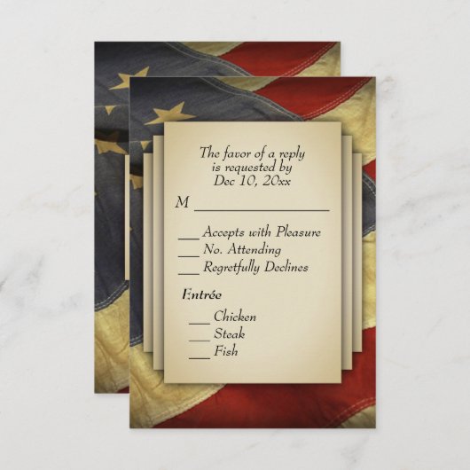Entree Choice動揺して付き米国国旗RSVP 出欠カード (正面/裏面)