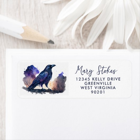envelope RETURN ADDRESS star starry sky bird crow ラベル (インサイチュ)