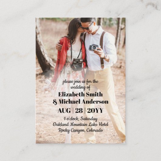 ENVLで20 x予算のフォト結婚式招待状。 アドバイスカード (正面)