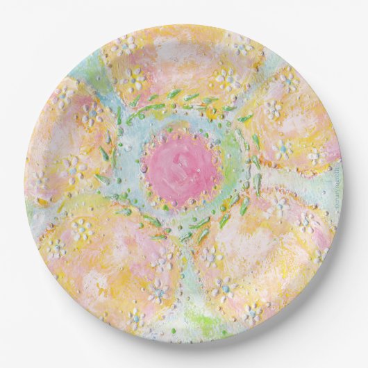 'Eos'ピンクフローラ紙プレート ペーパープレート (正面)