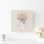 Éowyn "I Am No Man" Battle-Ready Graphic スクエア壁時計<br><div class="desc">Celebrate courage and destiny in Middle-Earth™ with this stunning Lord of the Rings™–inspired design honoring Éowyn™. Illustrated in an elegant, flowing art style, she stands poised with sword and shield in hand, her windswept gown and golden hair capturing both strength and grace. Ornamental Elven-inspired detailing frames the composition, while the...</div>