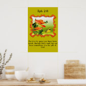 Eph 2:8黄色と黒のカナリモッキンバード ポスター (キッチン)