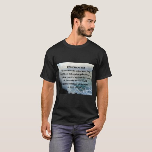 EPH 6:12肉と血のバイブル引用文水景 Tシャツ (正面フル)