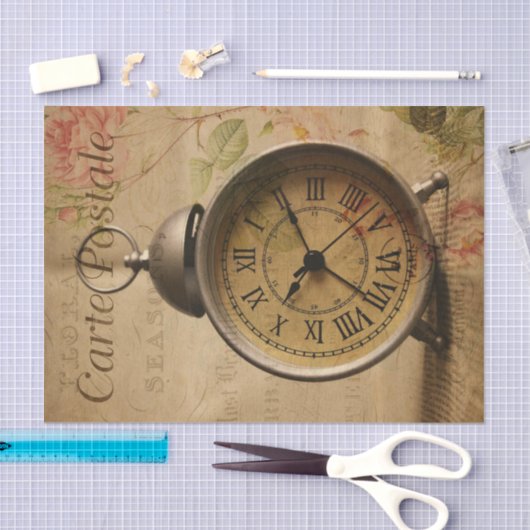 Ephemeraはがきフランスのアラーム時計の切り離し 薄葉紙 (クラフト)