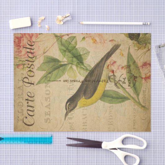 Ephemeraはがきフランスのイエローバードの切り離し 薄葉紙 (クラフト)