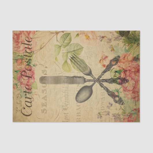 Ephemeraはがきフランスのカトラリーセット切り離し 薄葉紙 (正面)