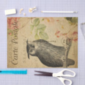 Ephemeraはがきフランスのフクロウピンクのバラの切り離し 薄葉紙 (クラフト)