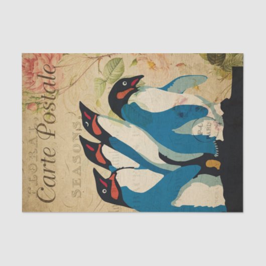 Ephemeraはがきフランスのペンギンフローラデコップページ 薄葉紙 (正面)