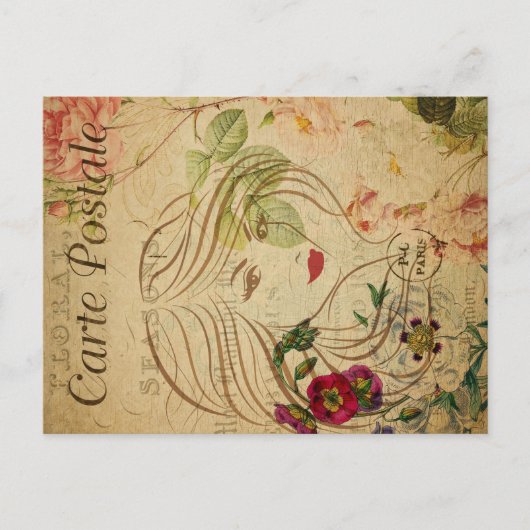 Ephemeraはがきフランスのラインアートウーマン ポストカード (正面)