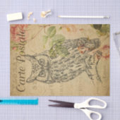 Ephemeraはがきフランスのラインアートフクロウの切り離し 薄葉紙 (クラフト)