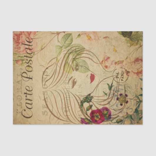 Ephemeraはがきフランスのラインアート女性デカップページ 薄葉紙 (正面)