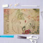 Ephemeraはがきフランスのラインアート女性デカップページ 薄葉紙 (クラフト)