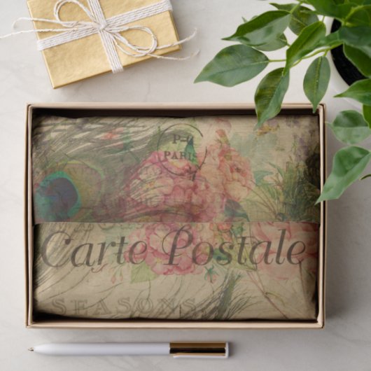 Ephemeraはがきフランスの孔雀フェザーデクページ 薄葉紙 (ギフト)