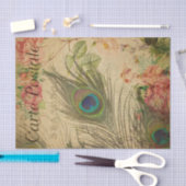 Ephemeraはがきフランスの孔雀フェザーデクページ 薄葉紙 (クラフト)