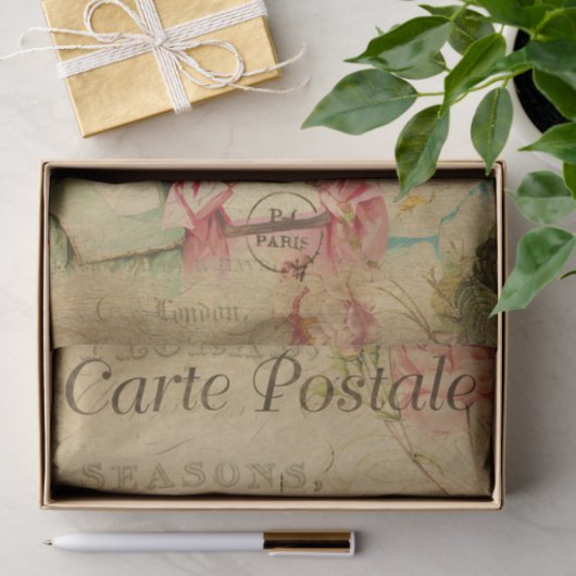 Ephemeraはがき女フランスのの子のかわいらしデコページ 薄葉紙 (ギフト)