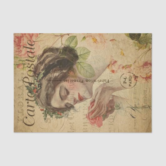 Ephemeraはがき女フランスの性とバラデコペ 薄葉紙 (正面)