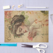 Ephemeraはがき女フランスの性とバラデコペ 薄葉紙 (クラフト)