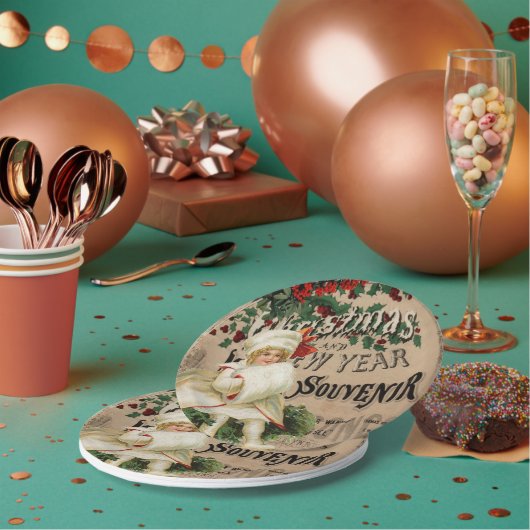 Ephemeraクリスマス新年のお土産ポスター ペーパープレート (複数)