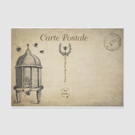 Ephemeraハガキフランスのビーハイブビーズデコップページ 薄葉紙 (正面)